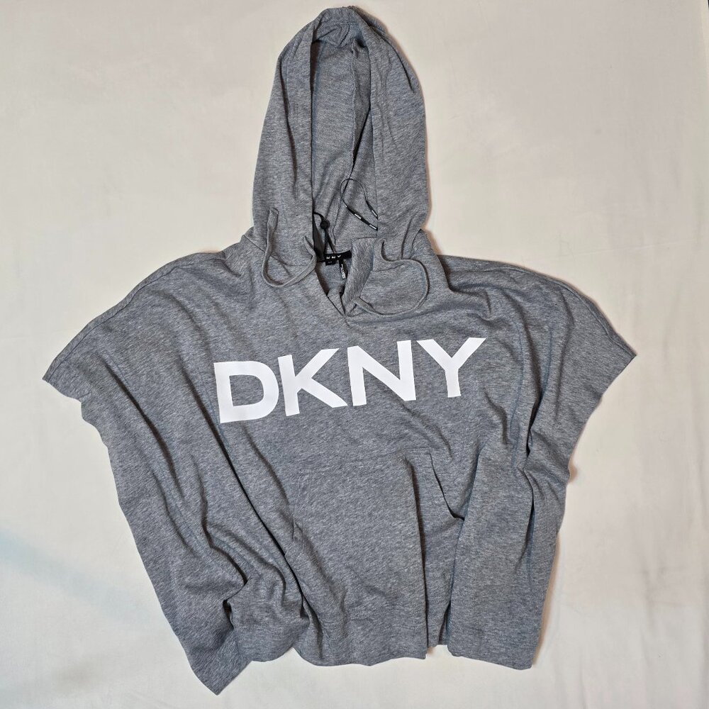DKNY Hooded Poncho/Sleeveless Hoodie | Gray Logo Pullover - size XS | NWT